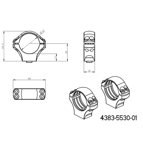 30 mm kiikaritähtäinten kiinnitys | pitkä Picatinny QD Ergo -alusta 