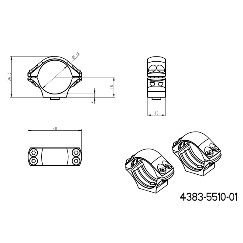 30mm kiikaritähtäinten kiinnitys | kaksiosainen picatinny-kisko QD-vivuilla 