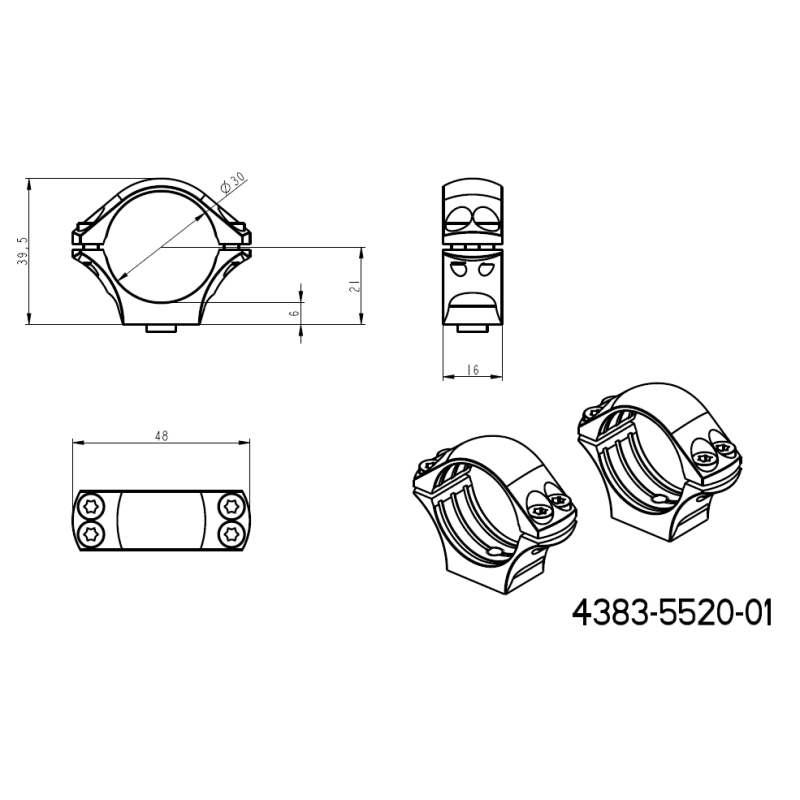 30 mm kiikaritähtäinten kiinnitys | lyhyt Picatinny QD Ergo -jalusta 