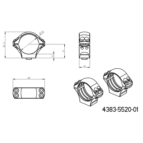 30 mm kiikaritähtäinten kiinnitys | pitkä Picatinny QD Ergo -alusta 