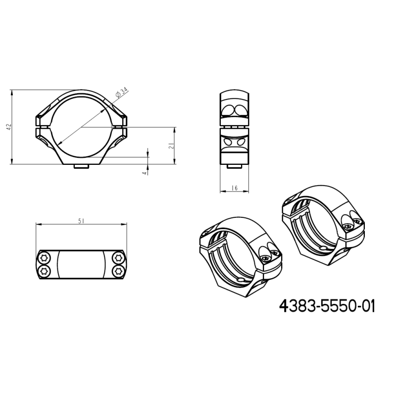 34mm kiikaritähtäinten kiinnitys | yksiosainen picatinny-pohja vipuilla 