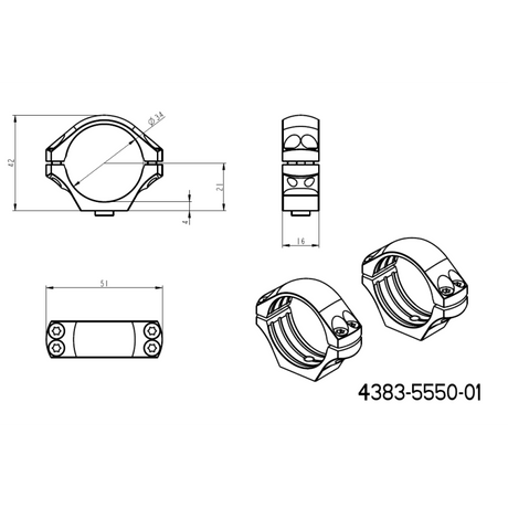 34 mm kiikaritähtäinten kiinnitys | pitkä Picatinny QD Ergo -jalusta 