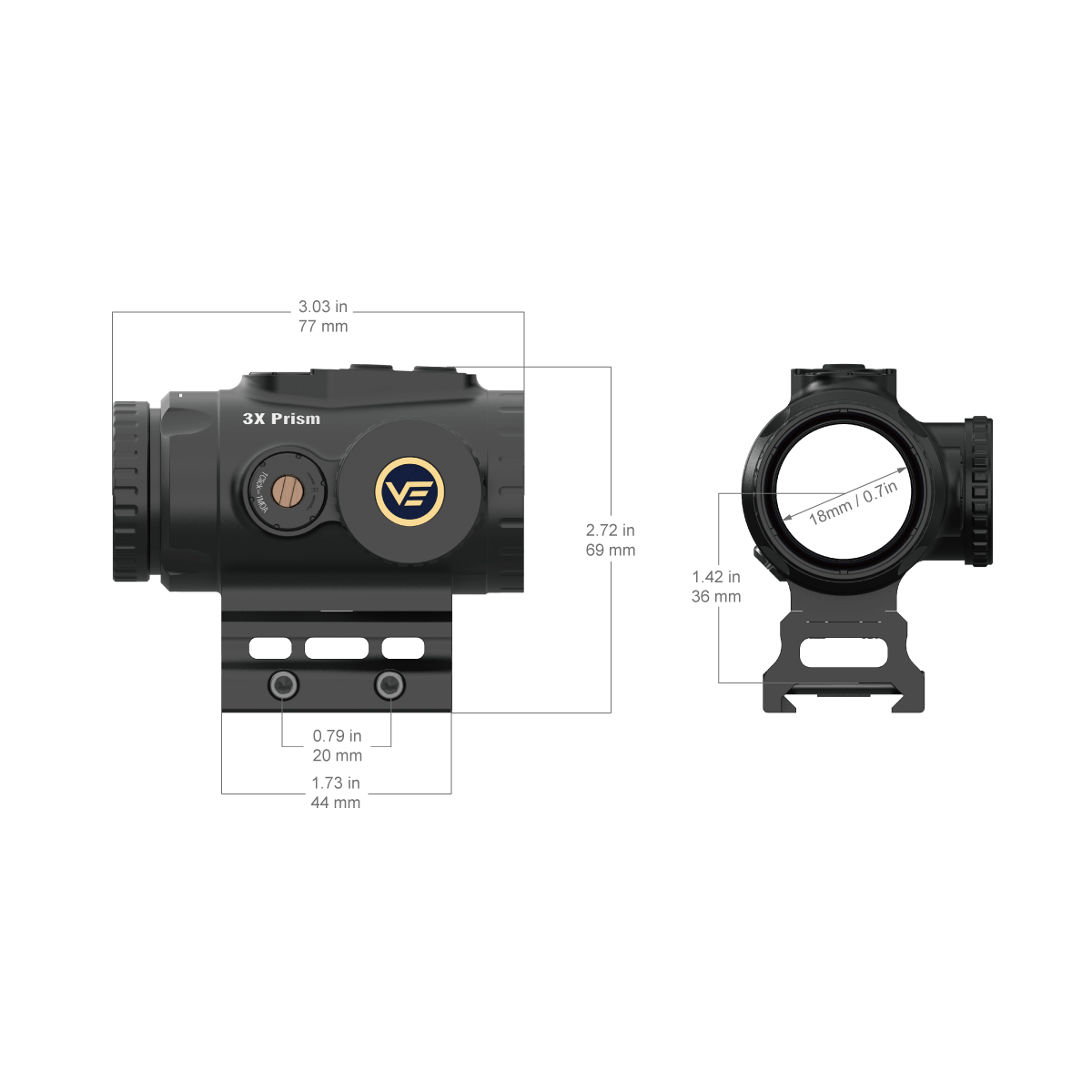 Vector Optics Paragon 3x18 ultra kompakti prisma kiväärin tähtäin 