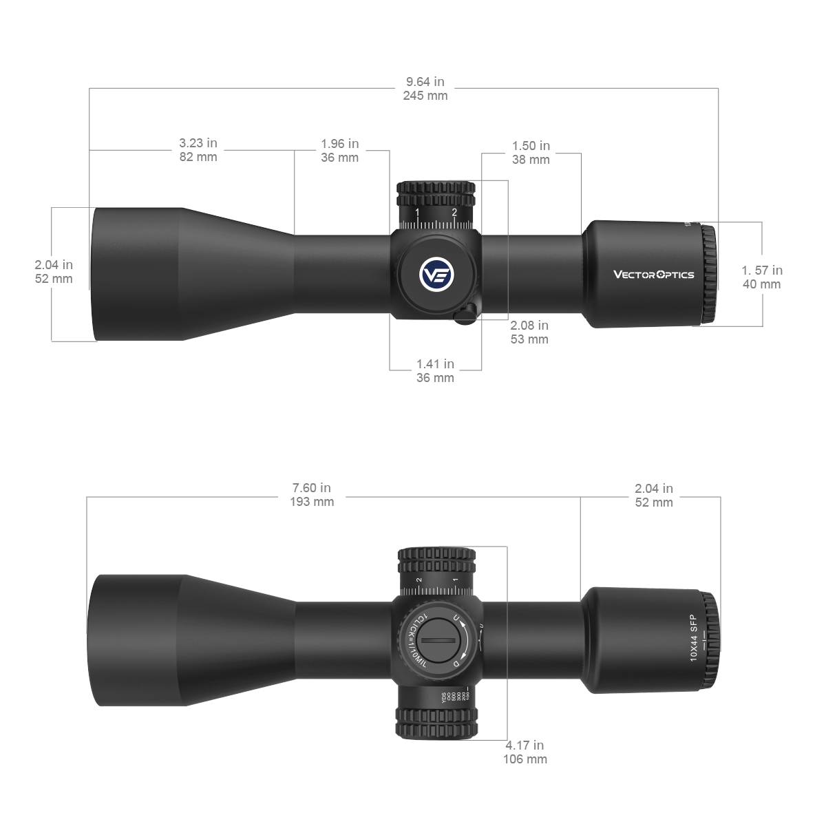 Vector Optics Veyron 10x44 SFP kompakti kiväärin tähtäin 