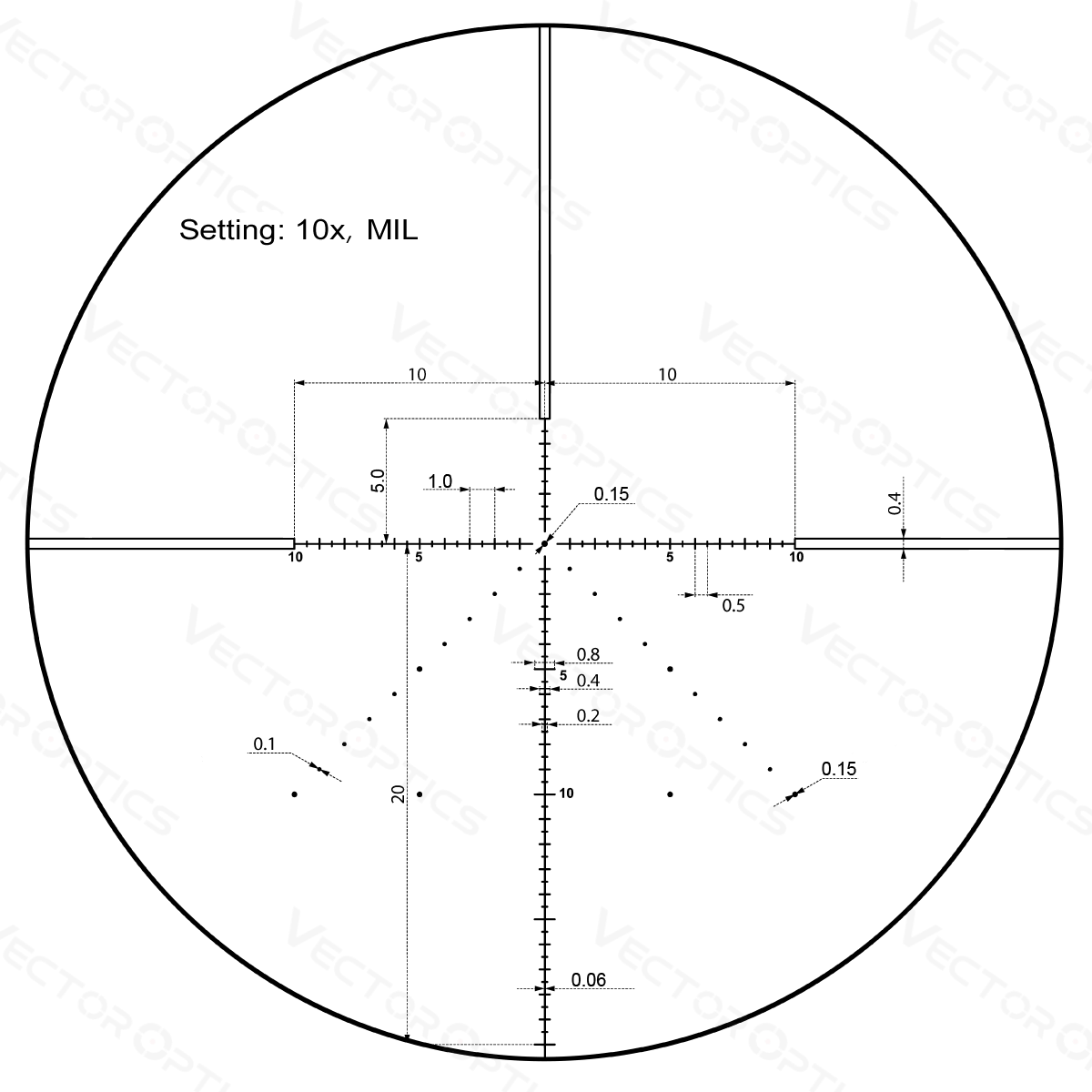 Vector Optics Veyron 10x44 SFP kompakti kiväärin tähtäin 