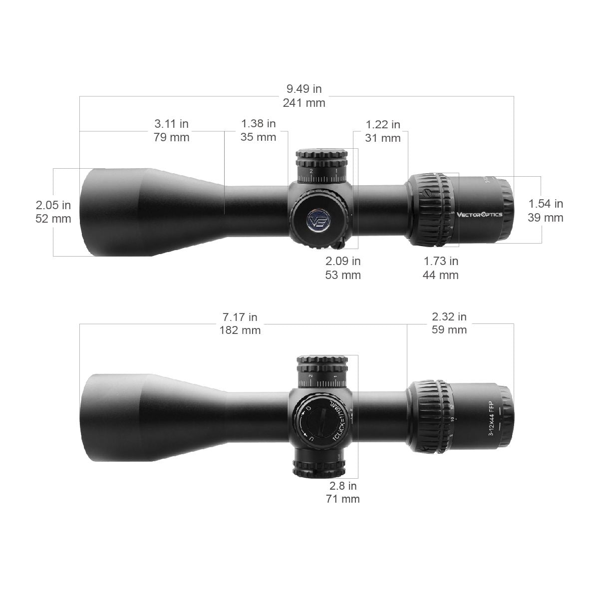 Vector Optics Veyron 3-12x44 FFP kompakti kiväärin tähtäin 