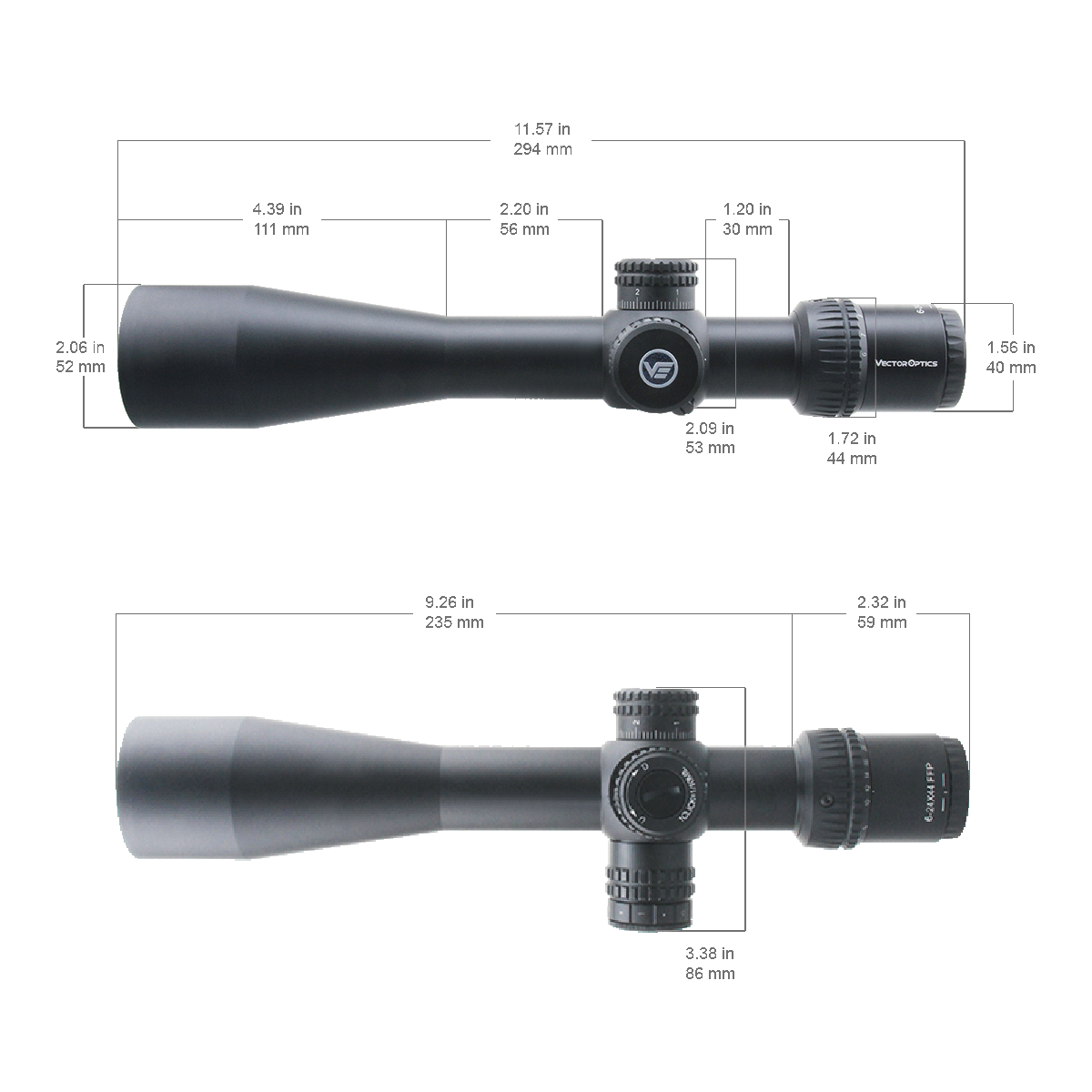 Vector Optics Veyron 6-24x44 IR Ensimmäisen polttotason valaistu kiväärin tähtäin 