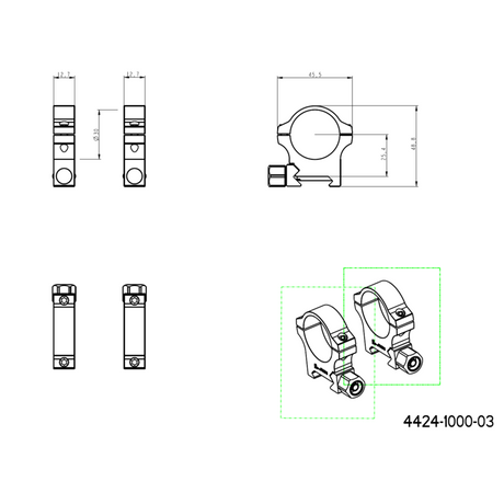 30 mm kiikaritähtäinten kiinnitys | Picatinny-alusta ruuvimutterilla 